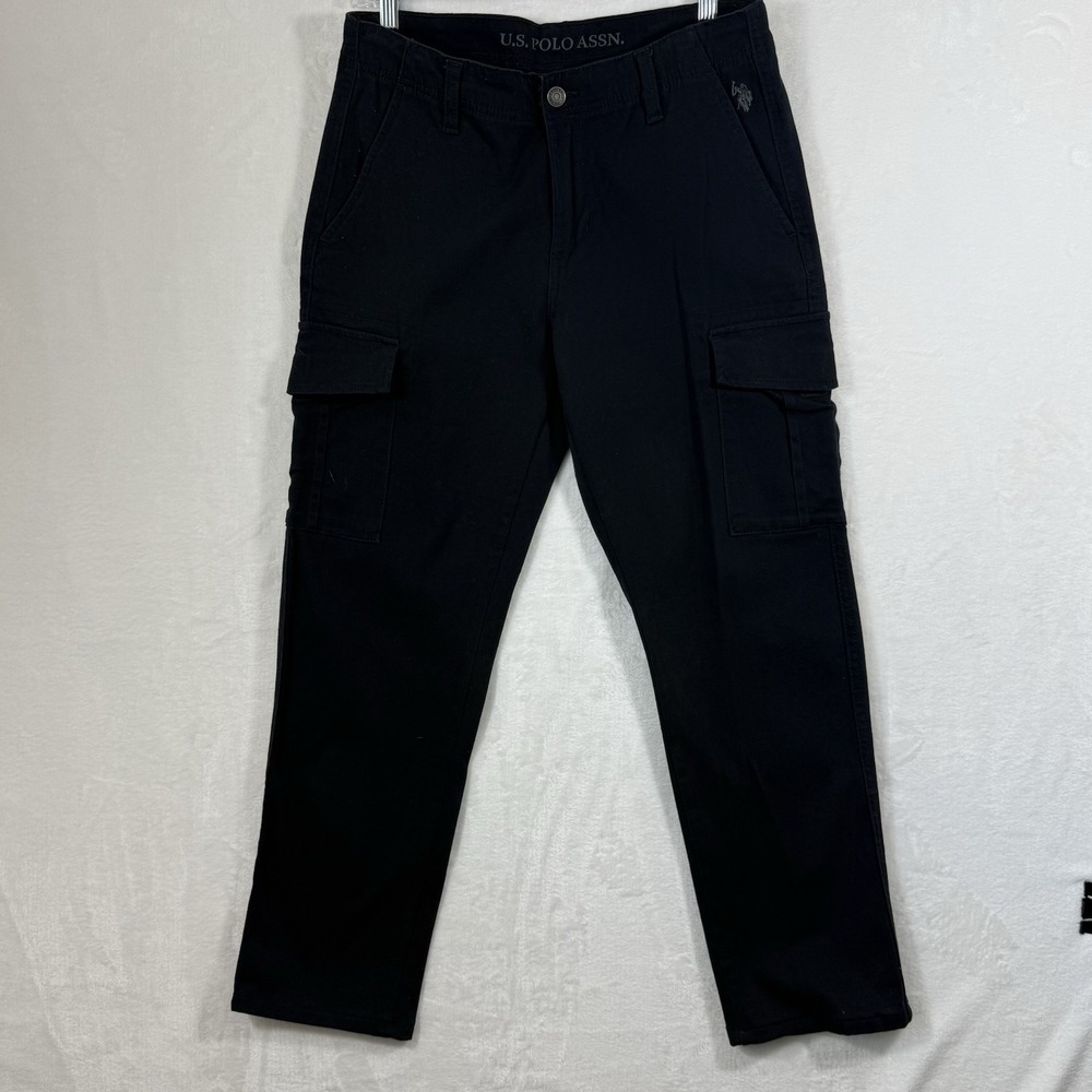 US Polo Assn Mens Black‎ Cargo Pants Activate Stretch Utility Straight Leg L30